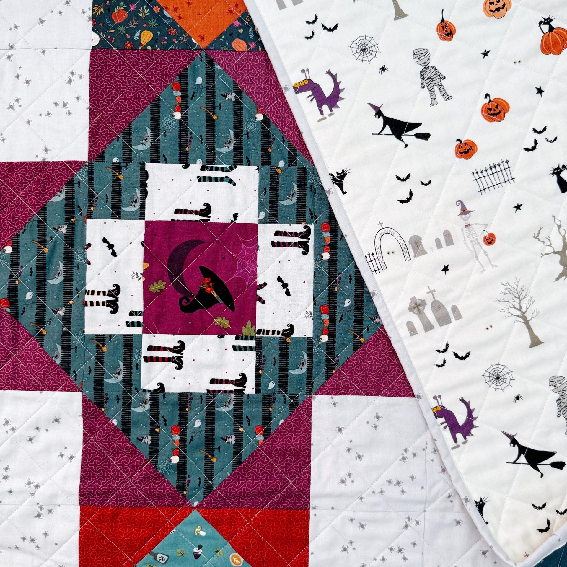 Halloween Quilt, Modern Handmade Throw Quilt, Perfect for Fall Holiday Home Decor, 48 X 64