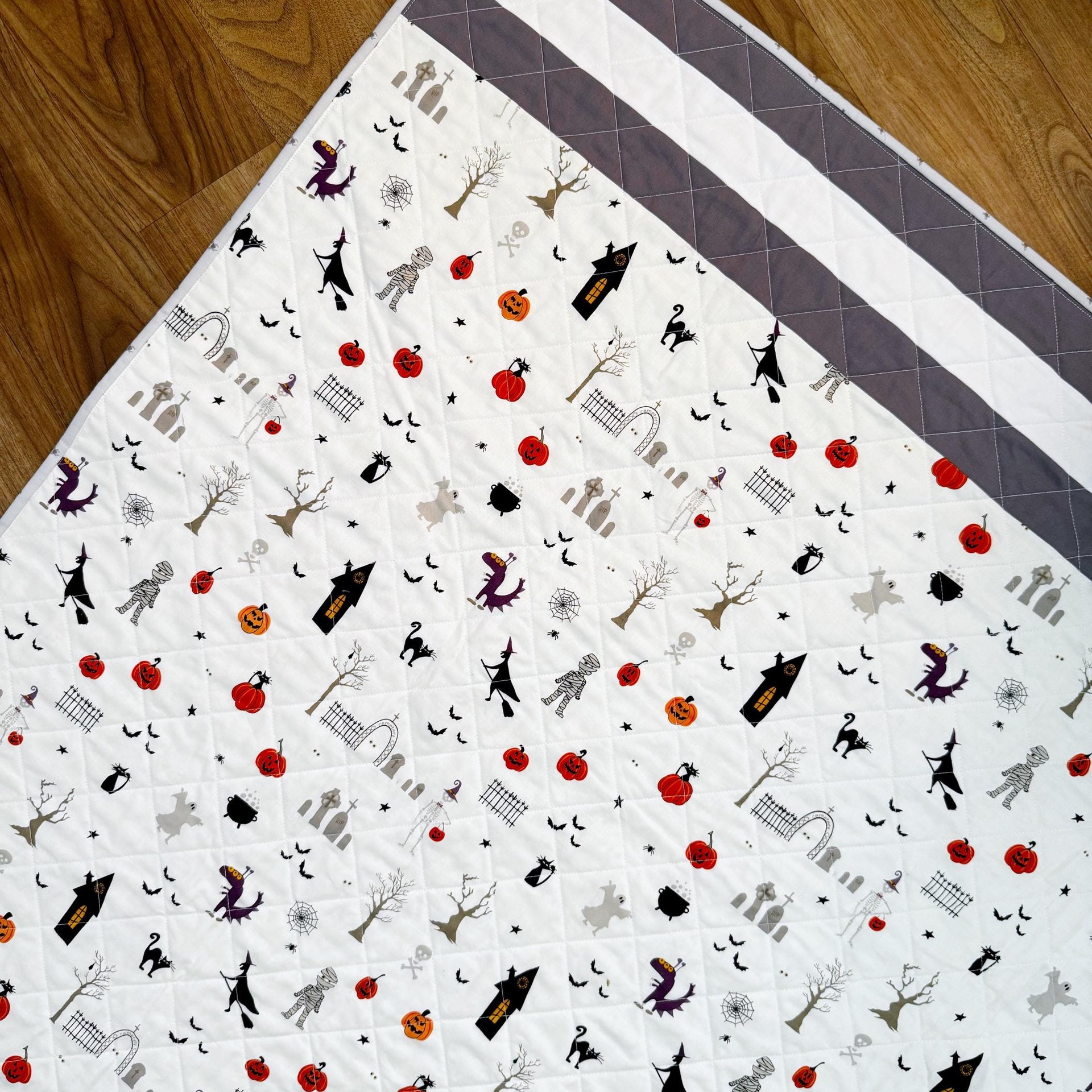 Halloween Quilt, Modern Handmade Throw Quilt, Perfect for Fall Holiday Home Decor, 48 X 64