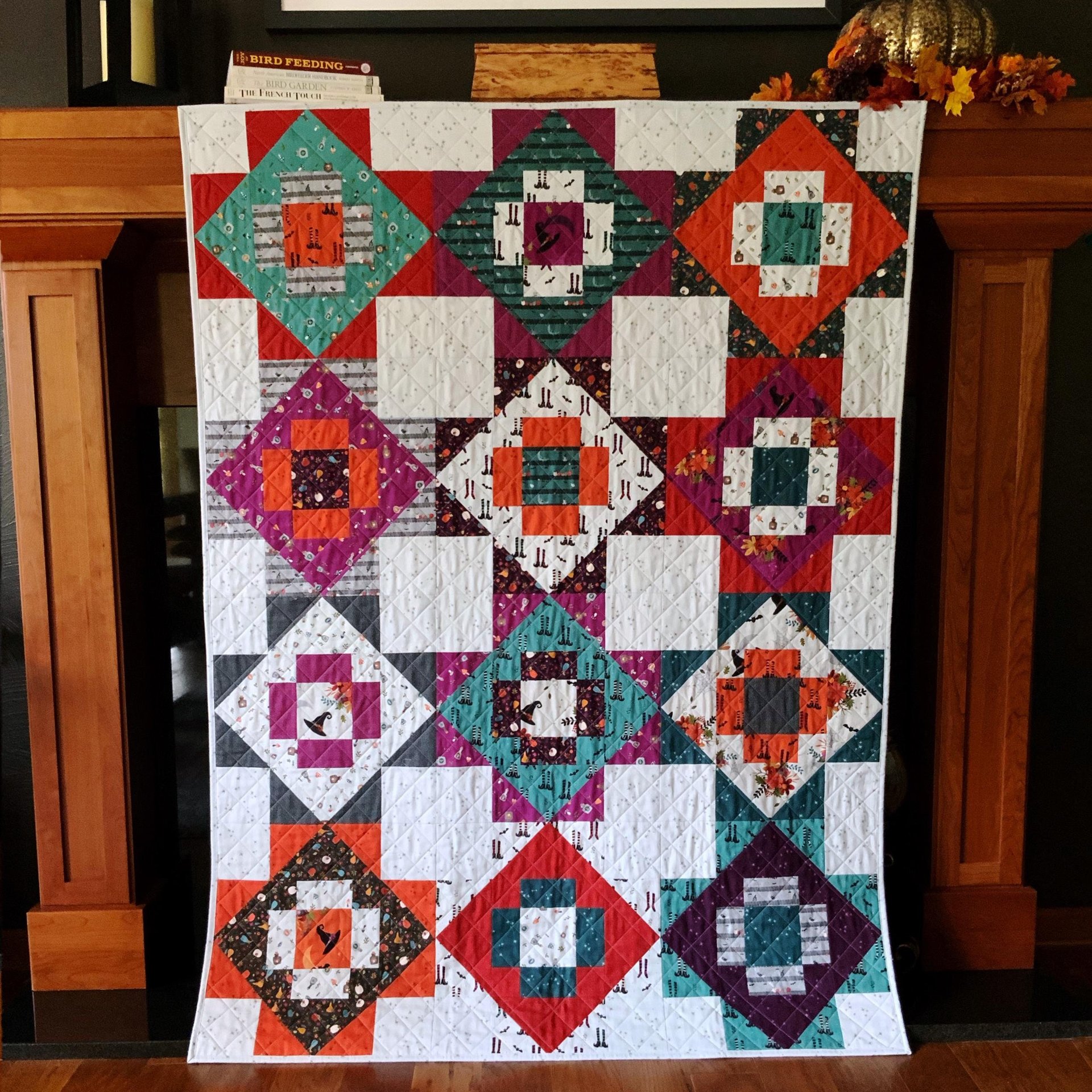 Halloween Quilt, Modern Handmade Throw Quilt, Perfect for Fall Holiday Home Decor, 48 X 64
