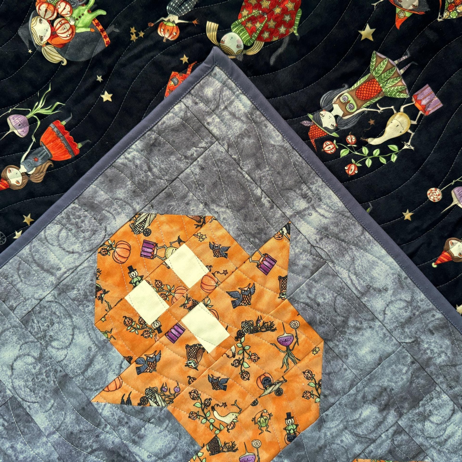 Handmade Quilt, Halloween, Modern Ghost Throw, Spooky Fall Decor, 62 X 64