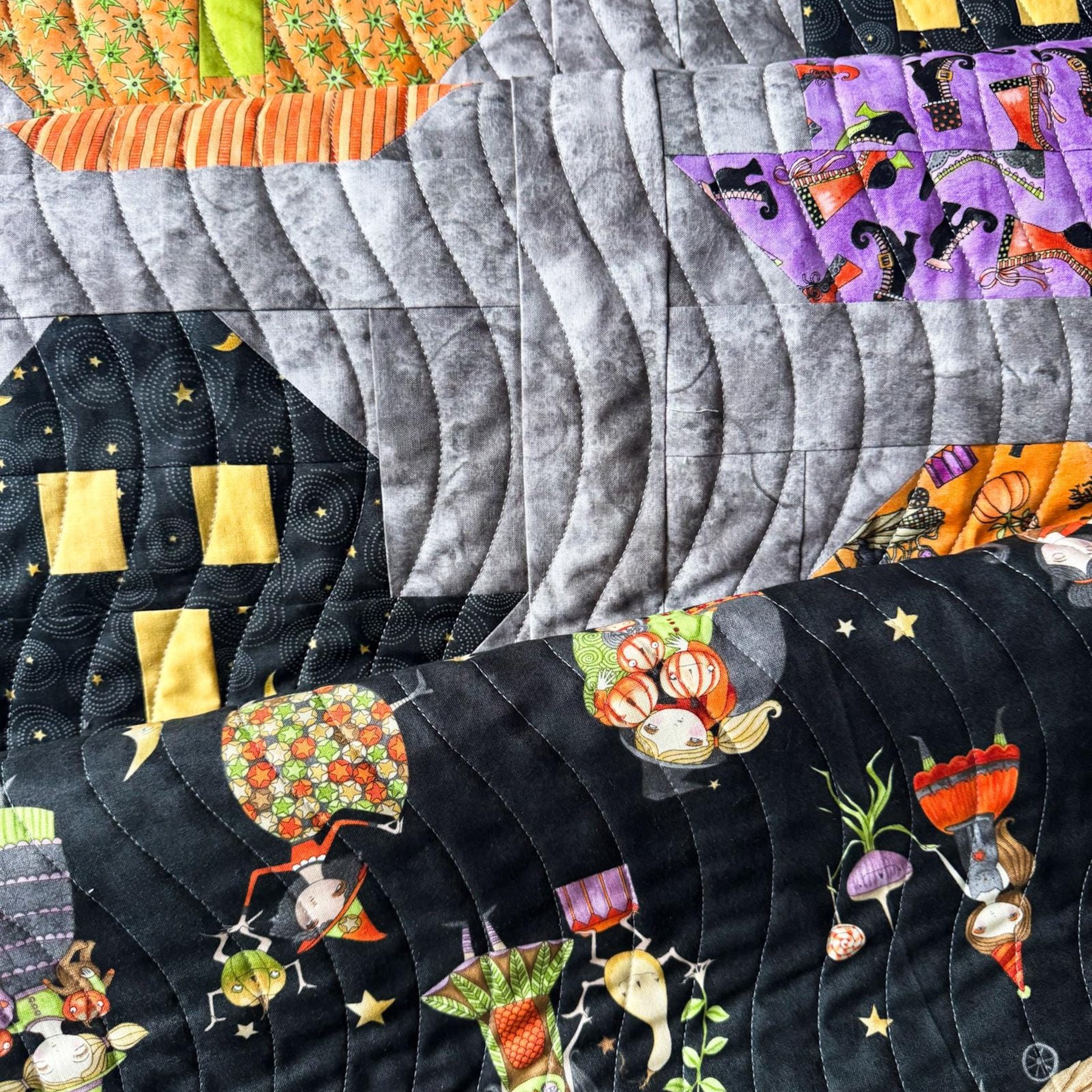 Handmade Quilt, Halloween, Modern Ghost Throw, Spooky Fall Decor, 62 X 64