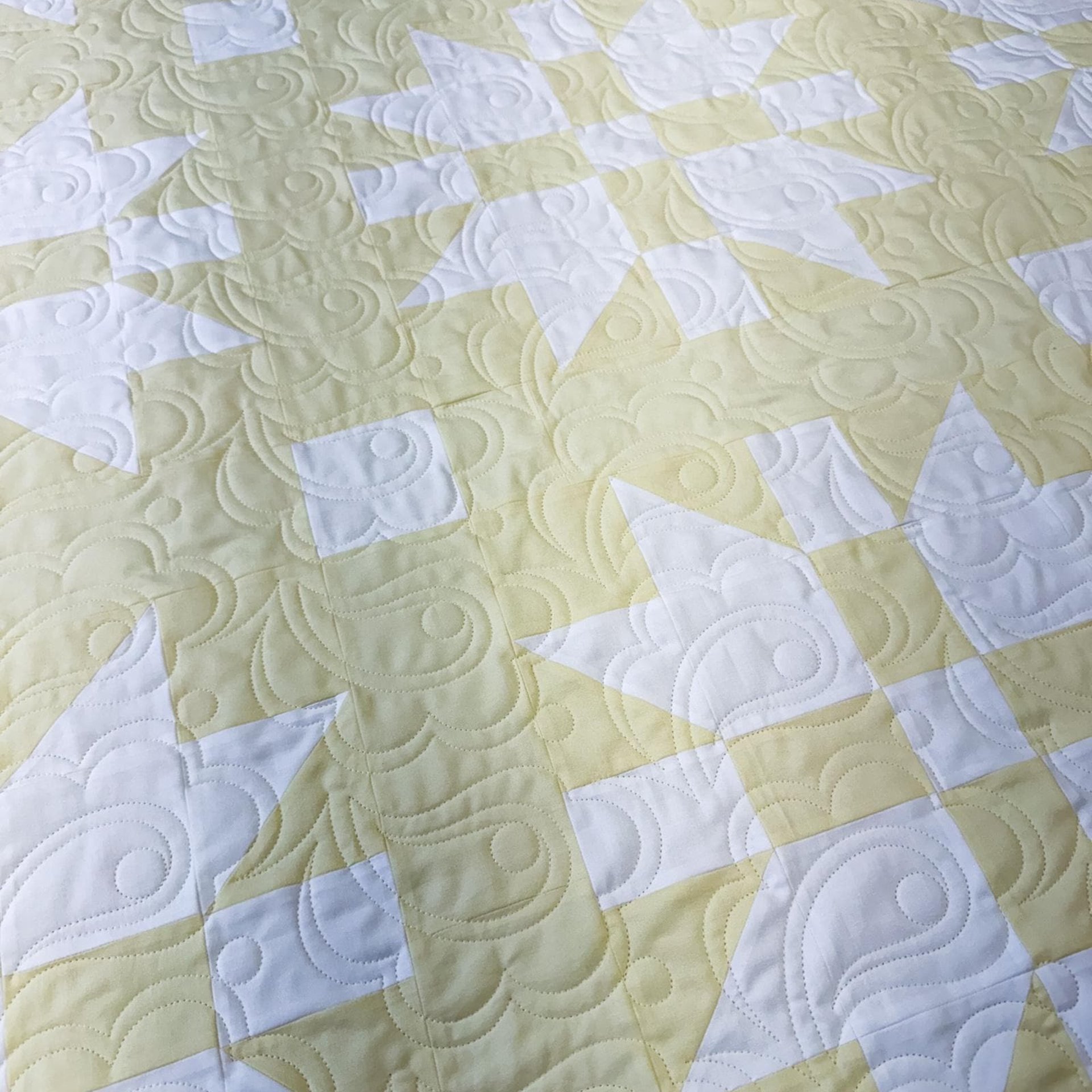 Handmade Yellow and White Two-Color Patchwork Quilt, 54 X 71