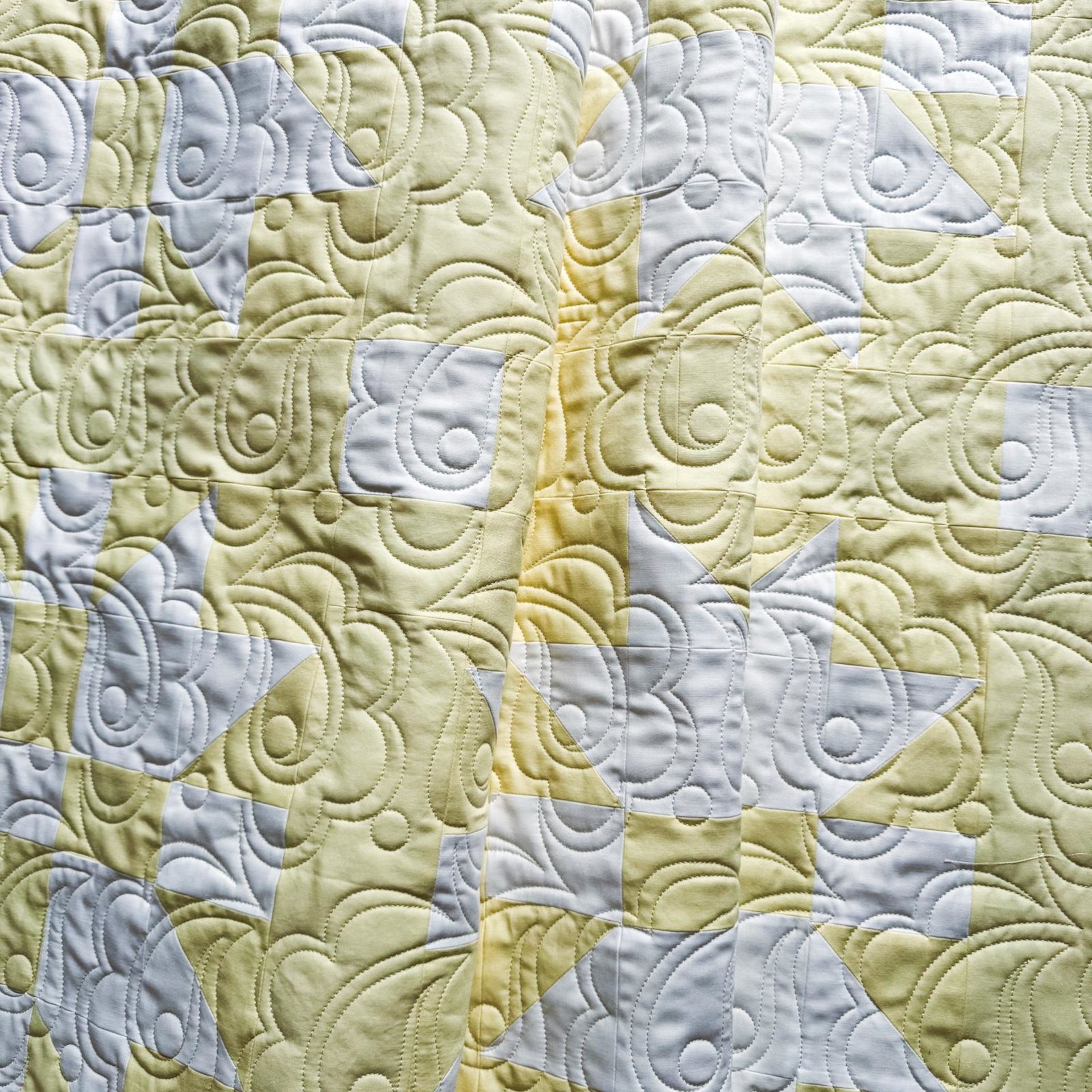 Handmade Yellow and White Two-Color Patchwork Quilt, 54 X 71