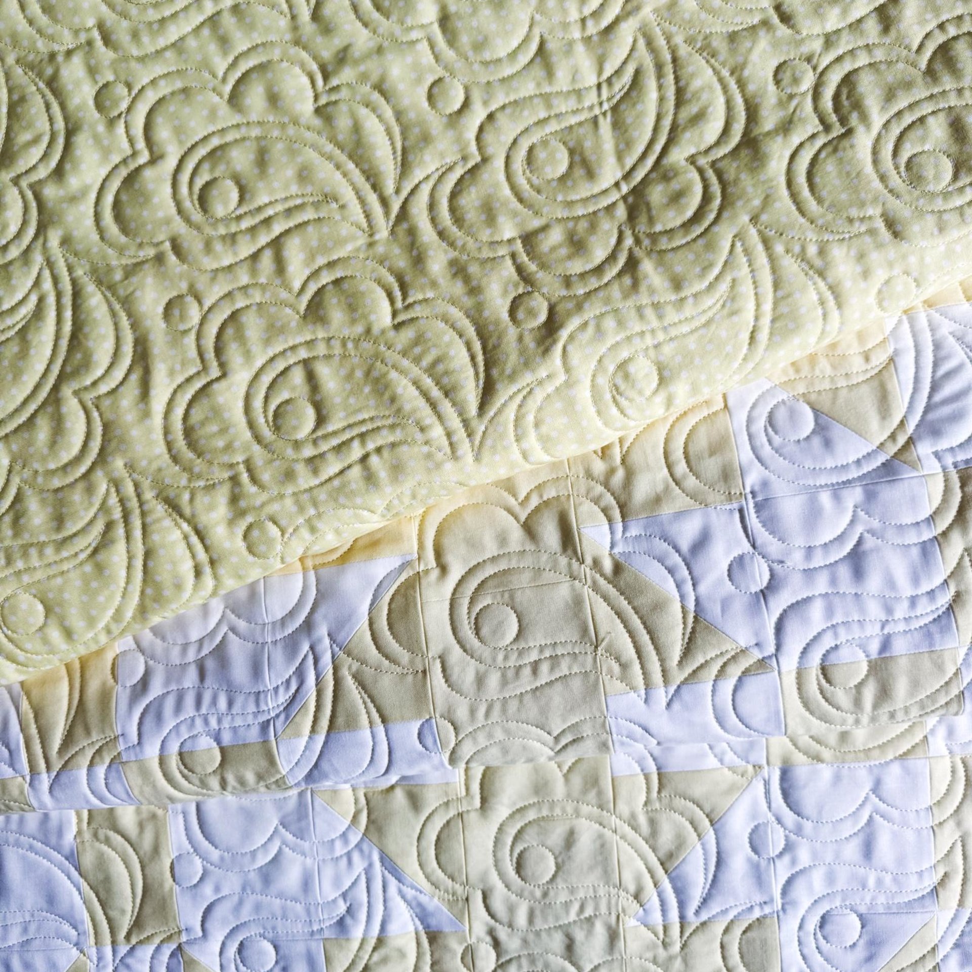 Handmade Yellow and White Two-Color Patchwork Quilt, 54 X 71