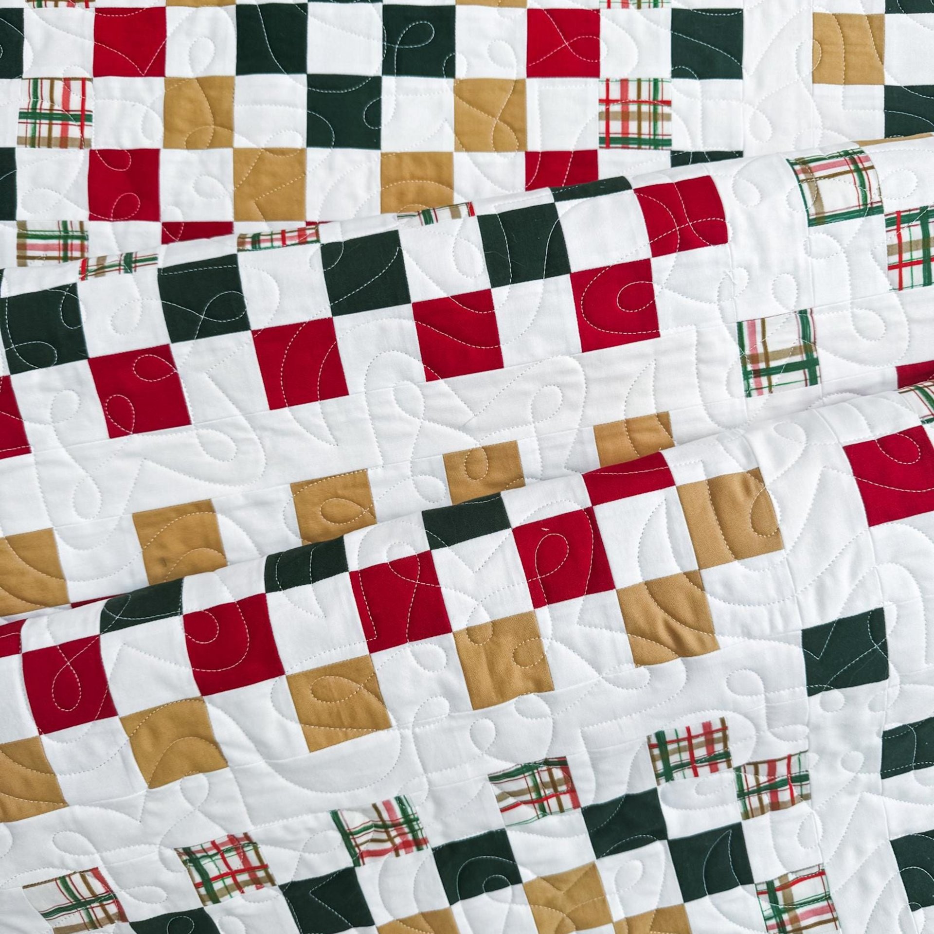 Handmade Christmas Quilt, Christmas Holiday Colors, Large Throw, 55 X 72