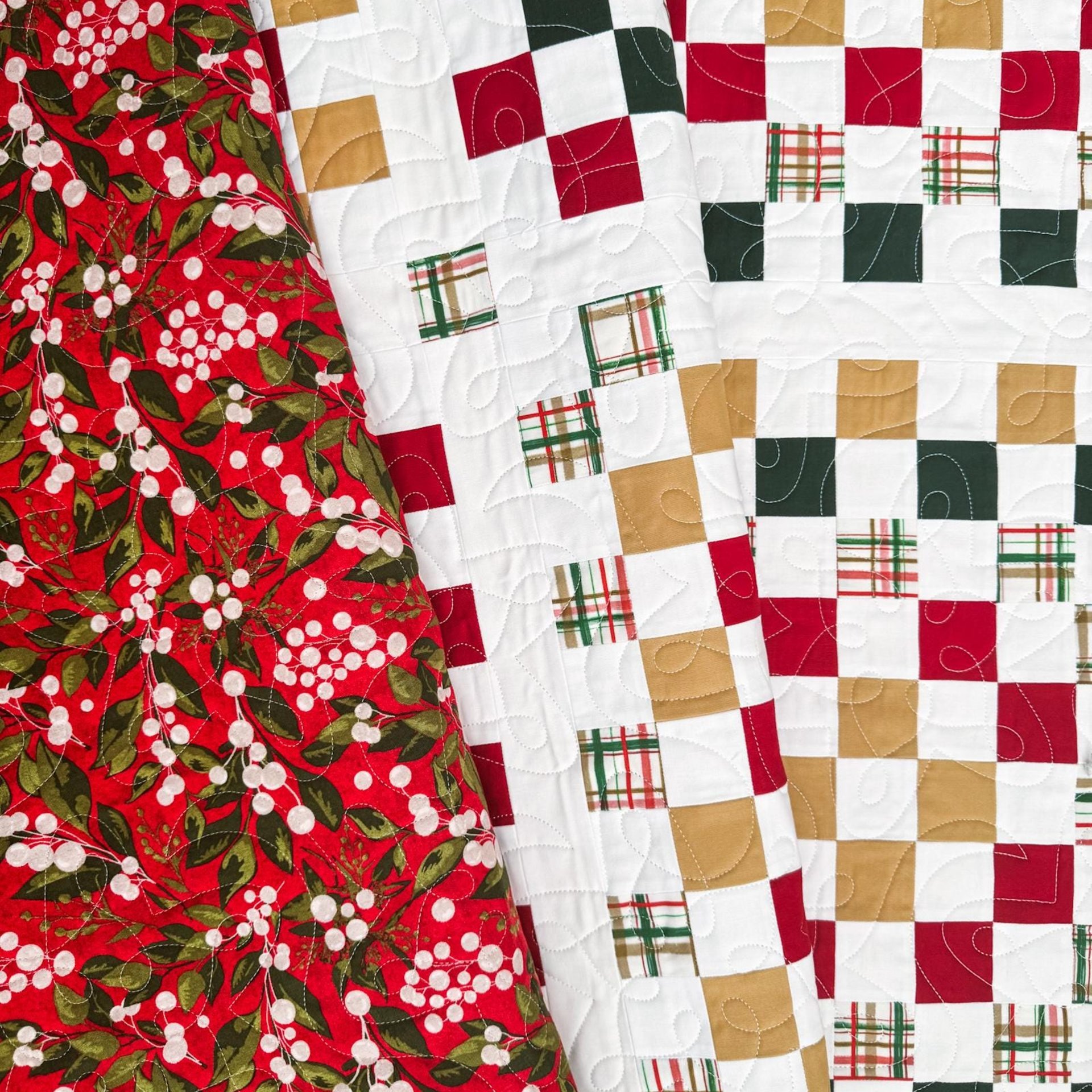 Handmade Christmas Quilt, Christmas Holiday Colors, Large Throw, 55 X 72