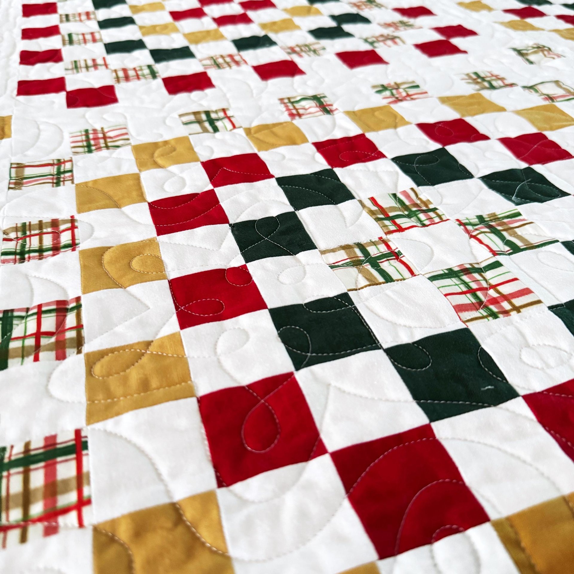 Handmade Christmas Quilt, Christmas Holiday Colors, Large Throw, 55 X 72