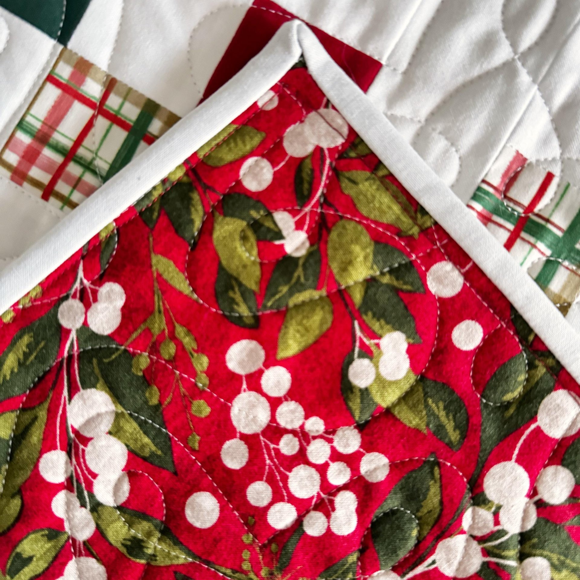 Handmade Christmas Quilt, Christmas Holiday Colors, Large Throw, 55 X 72