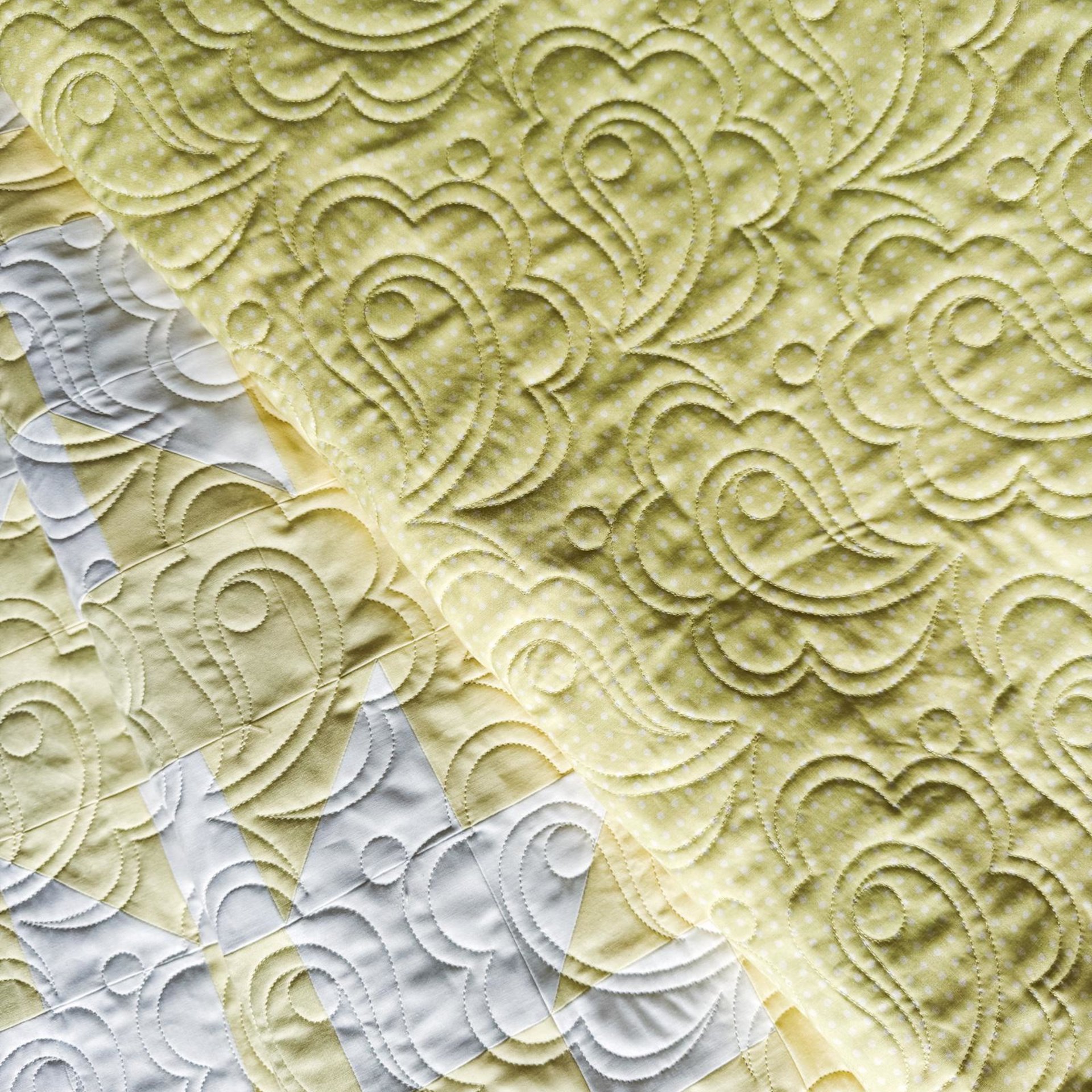 Handmade Yellow and White Two-Color Patchwork Quilt, 54 X 71
