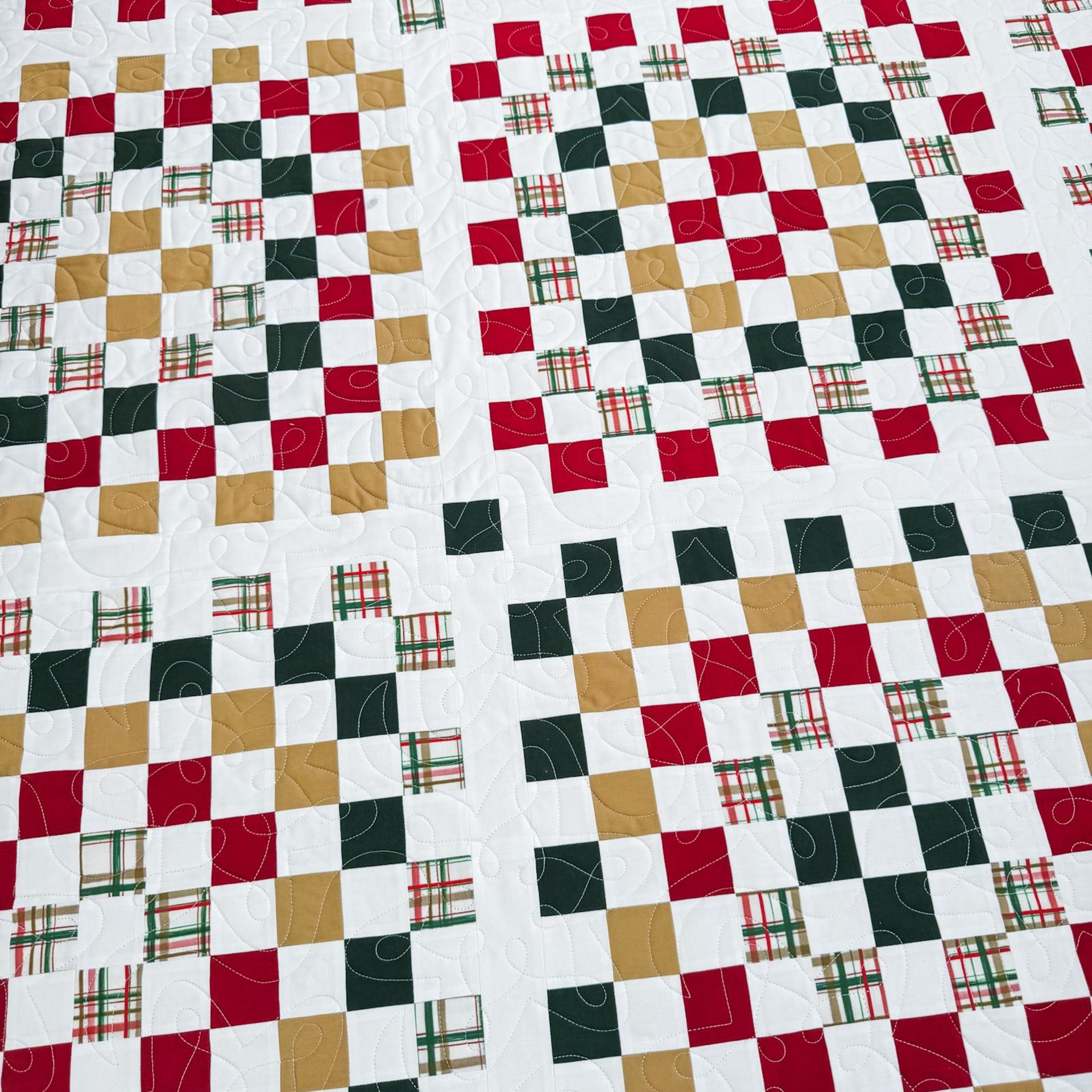 Handmade Christmas Quilt, Christmas Holiday Colors, Large Throw, 55 X 72