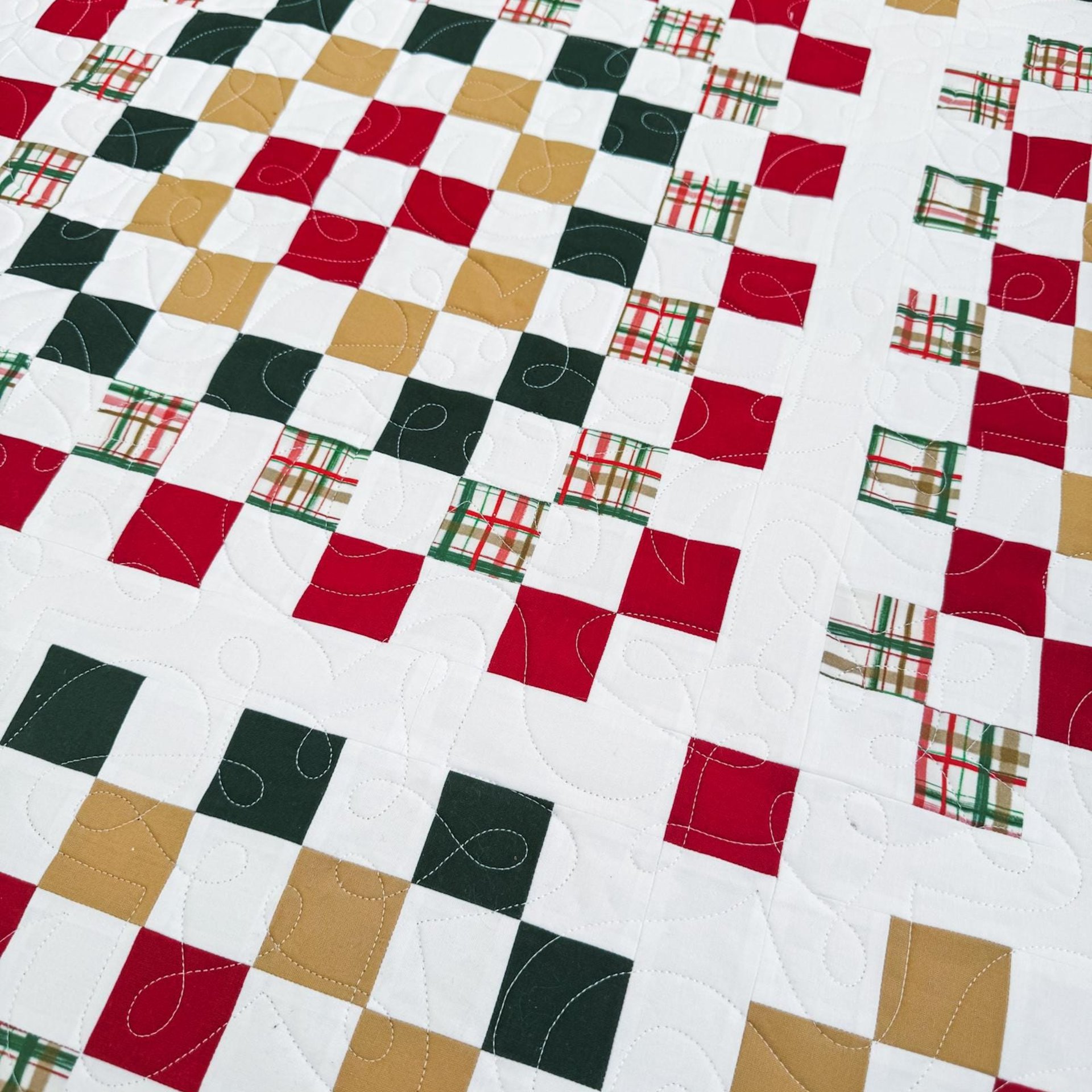 Handmade Christmas Quilt, Christmas Holiday Colors, Large Throw, 55 X 72