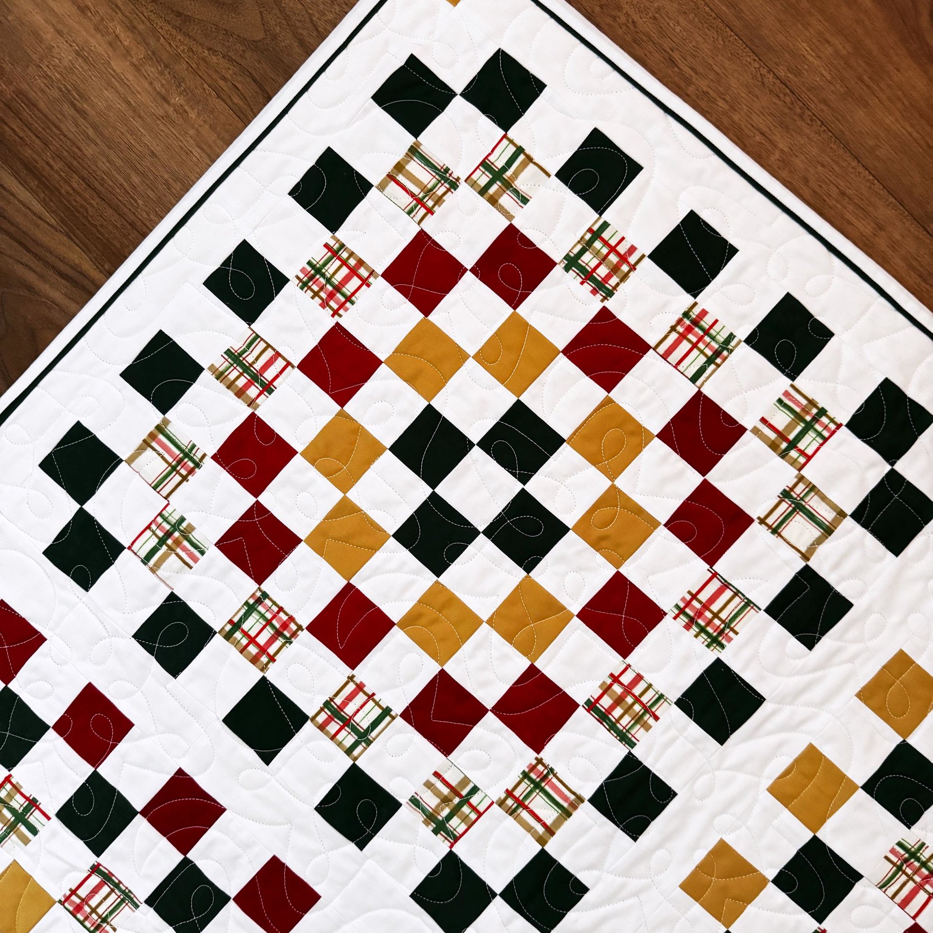 Handmade Christmas Quilt, Christmas Holiday Colors, Large Throw, 55 X 72