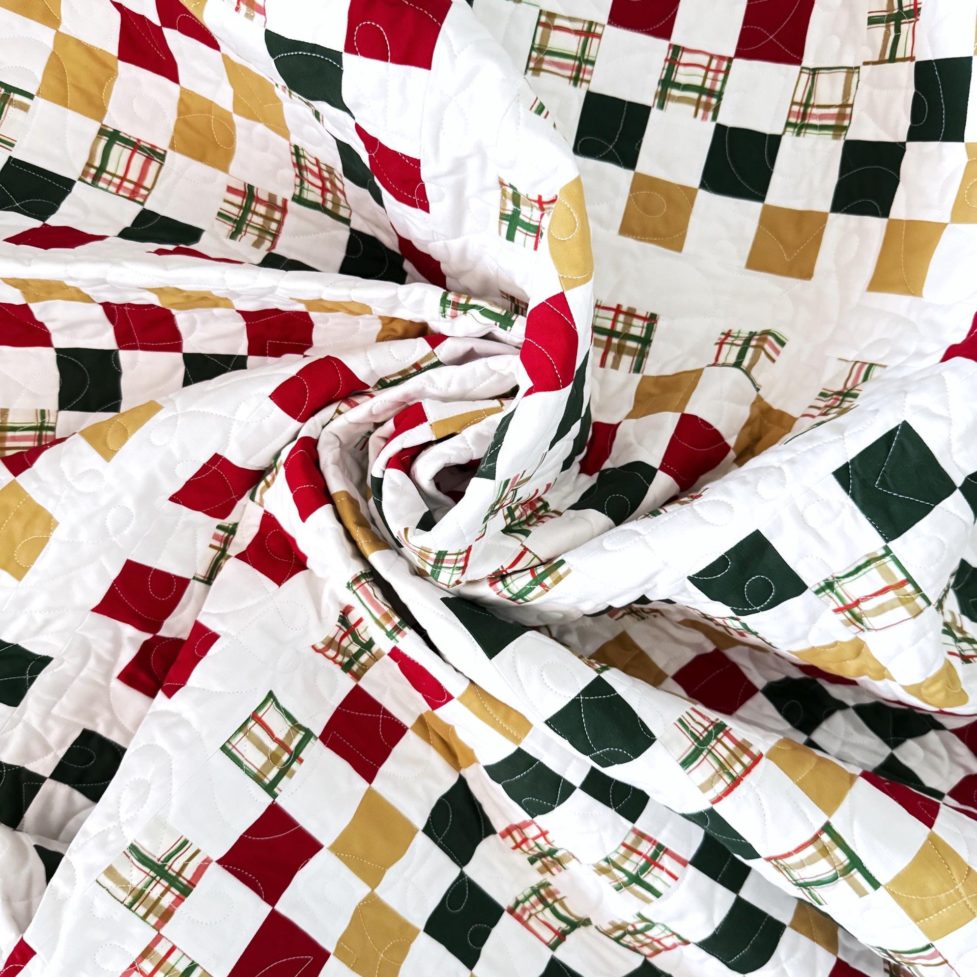 Handmade Christmas Quilt, Christmas Holiday Colors, Large Throw, 55 X 72