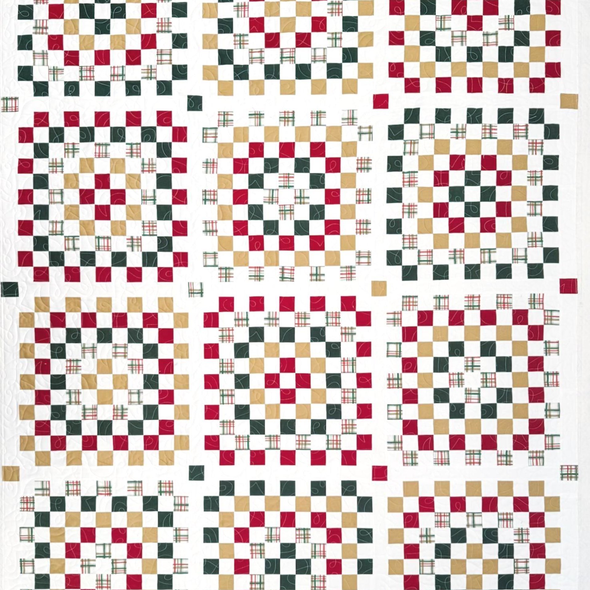 Handmade Christmas Quilt, Christmas Holiday Colors, Large Throw, 55 X 72