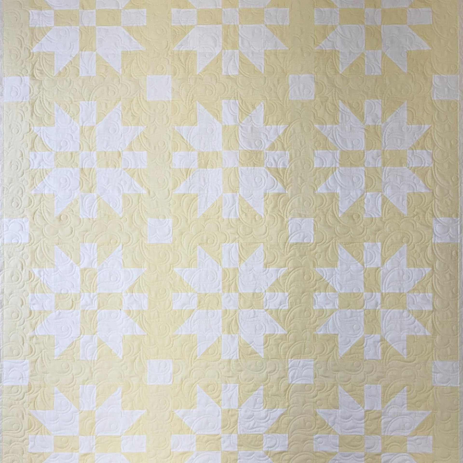 Handmade Yellow and White Two-Color Patchwork Quilt, 54 X 71