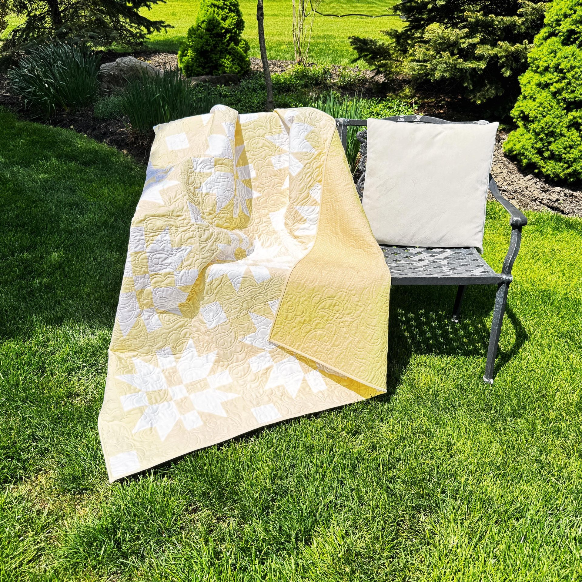 Handmade Yellow and White Two-Color Patchwork Quilt, 54 X 71