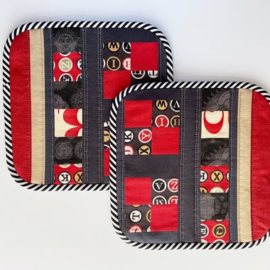 Handmade Quilted Potholder Set, Retro Typewriter Fabric, Kitchen Hot Pads
