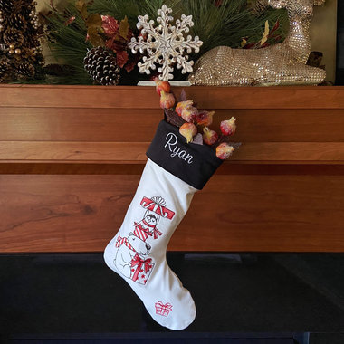 Personalized Christmas Stocking, Embroidered with Bear and Penguin and Your Choice of Name