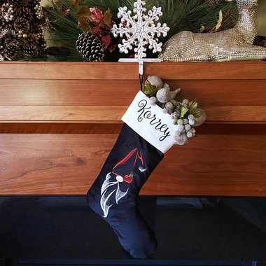Personalized Christmas Stocking, Embroidered with Gnome in Santa Hat and Your Choice of Name