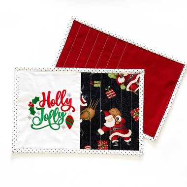 Embroidered Christmas Mug Rug, Holiday Snack Placemat