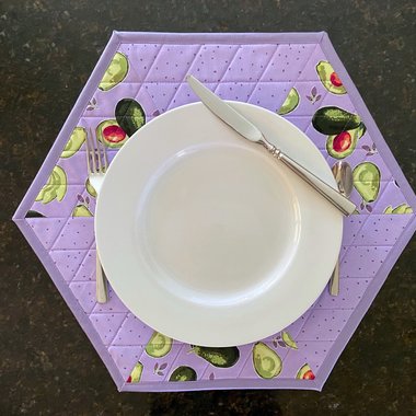 Handmade Purple Avocado Placemats, Hexagon Table Mats, Set of Two