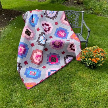 Handmade Quilt, Modern Patchwork, Vibrant Colors, Pinks and Purples, 54 X 63