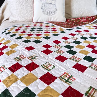 Handmade Christmas Quilt, Christmas Holiday Colors, Large Throw, 55 X 72